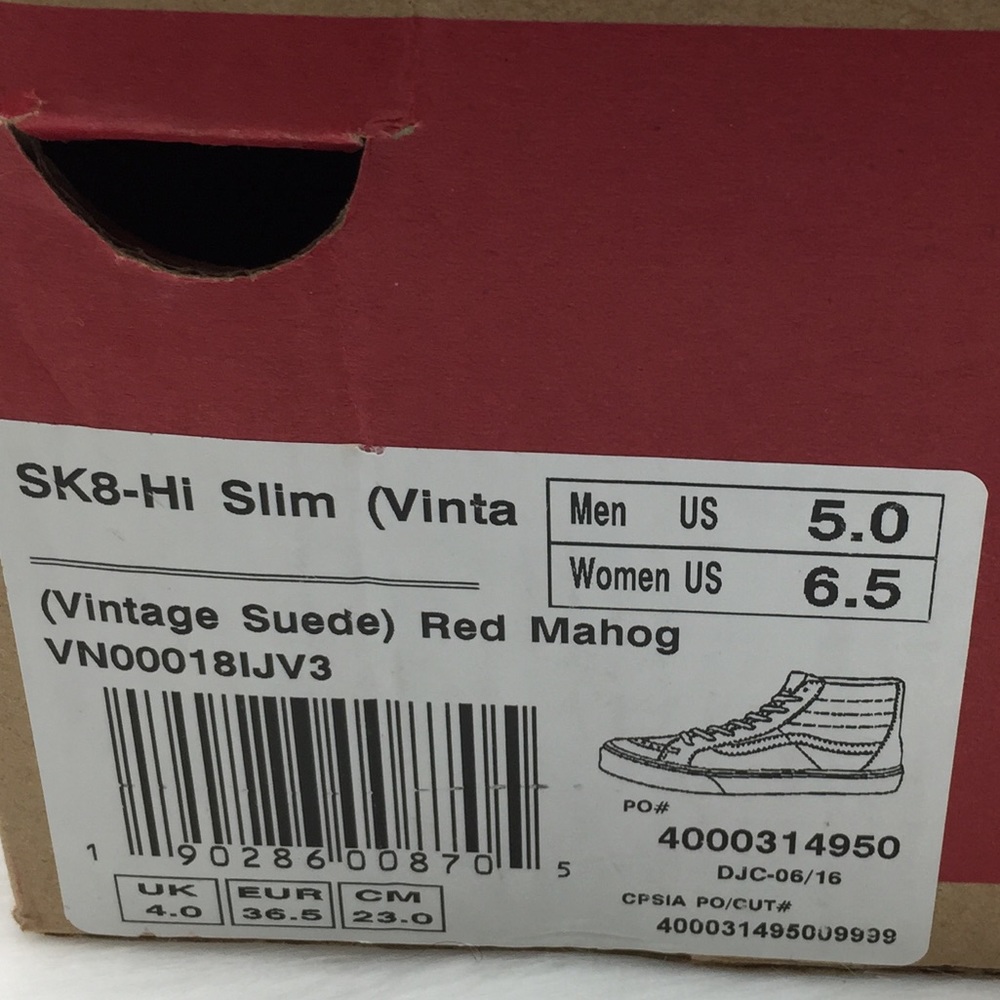 NWT Vans SK8-Hi Slim Vintage Suede Red Magohany - Picture 6 of 6